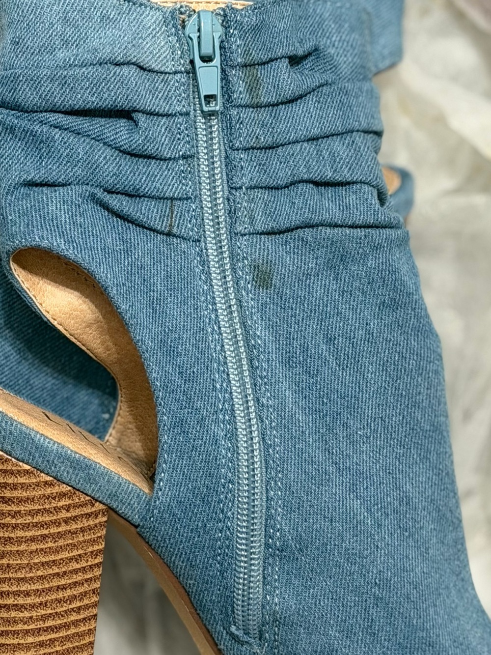 Denim Blue Open-Toe Slouch Heel Booties - Picture 7 of 7